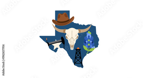 Texas State Map Vector Illustration, Flat Design, Patriotic Symbol for Print and Web