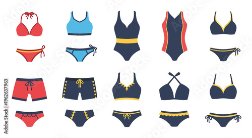Swimsuits Vector Illustration, Flat Design, Summer Fashion, Beachwear, Clothing Design