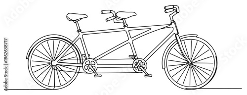 Tandem Bicycle for Two Continuous One Line Drawing Minimalist Romantic Cycling and Partnership Concept