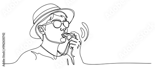 Man Blowing Whistle Continuous One Line Drawing Minimalist Referee Coach or Lifeguard Signal Art