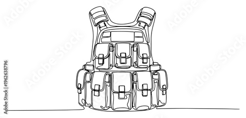 Tactical Military Vest Continuous One Line Drawing Minimalist Bulletproof Armor and Security Gear