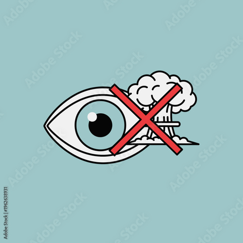Environmental protection concept with eye and pollution symbol.
