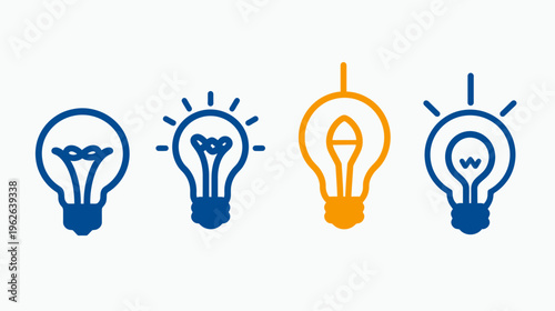 Simplified illustration featuring four stylized lightbulbs in various states of illumination
