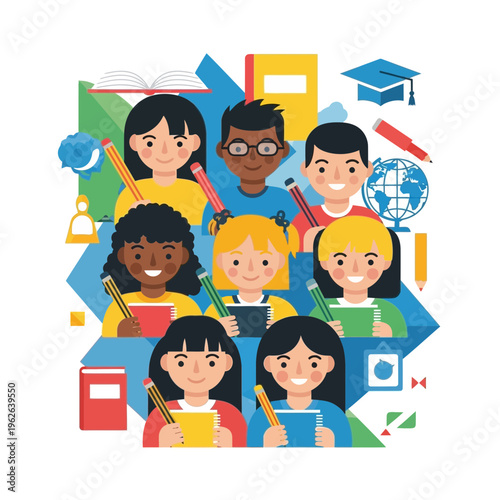 Diverse group of children in education.