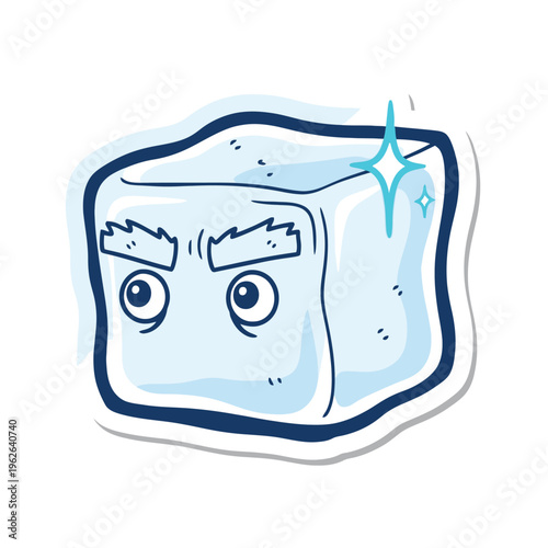 Cartoon Ice Cube Character Face.
