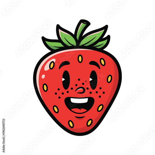 Smiling Cartoon Strawberry Character Face.