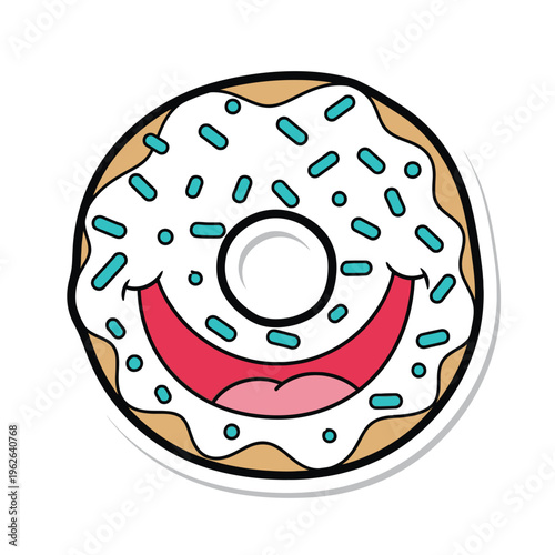 Cartoon donut with white frosting.