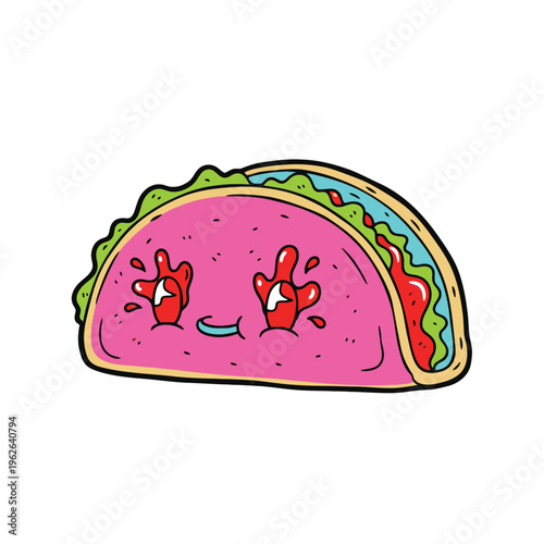 Colorful Cartoon Taco with Face.