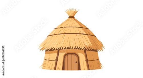 thatched hut illustration, vector style graphic, isolated on white, travel concept