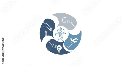 Circular Infographic with Electricity Pylon and Energy Icons. EPS Editable. Vector Illustrations.