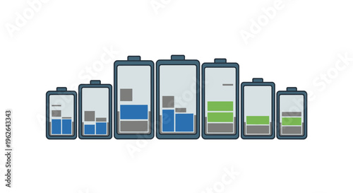 Collection of Battery Icons Showing Different Charge Levels. EPS Editable. Vector Illustrations.