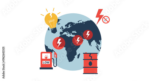 Global energy crisis and environmental impact illustration. EPS Editable. Vector Illustrations.