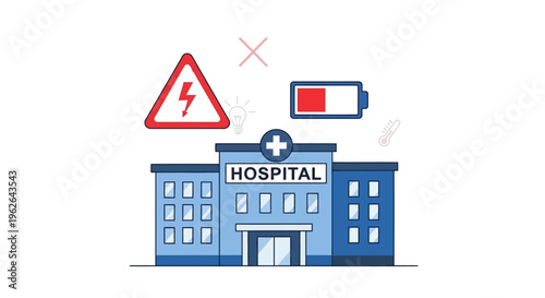 Hospital power outage emergency with low battery warning. EPS Editable. Vector Illustrations.