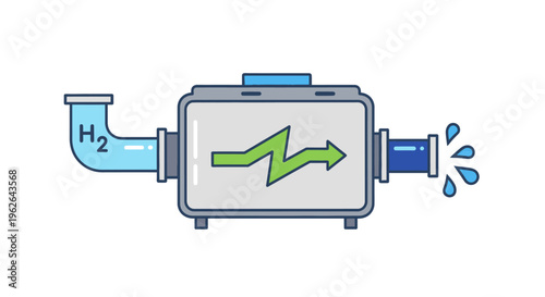 Hydrogen fuel cell generating electricity and water vapor. EPS Editable. Vector Illustrations.