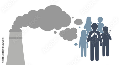 Industrial pollution affecting human health and lungs. EPS Editable. Vector Illustrations.