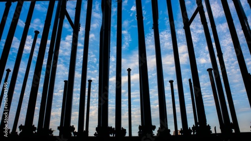 pipes. Industrial pipes and structures forming geometric patterns against a c...
