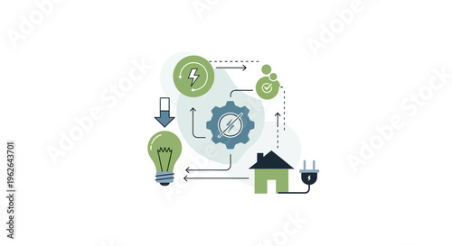 Smart Home Energy Efficiency System Concept. EPS Editable. Vector Illustrations.