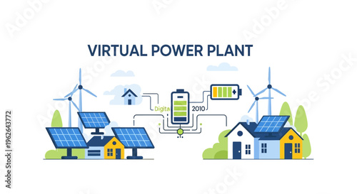 Virtual Power Plant Concept Illustration. EPS Editable. Vector Illustrations.