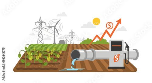 Agricultural energy production and financial growth concept. EPS Editable. Vector Illustrations.