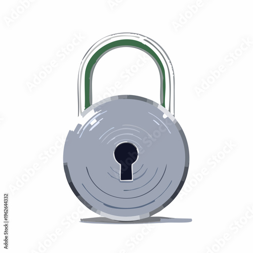 Silver metal padlock with closed shackle is isolated on a bright white background for security and protection.