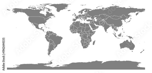 World map grey fill with white borders global vector graphic illustration geography silhouette shape national border design isolated transparent background political territory cartography atlas eps