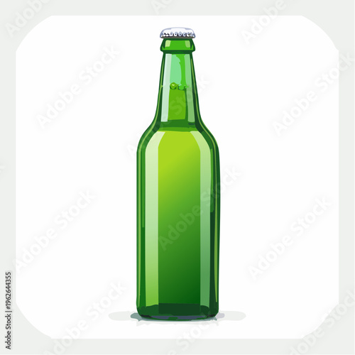 Single green glass beer bottle with cap is isolated on a pure white background for brewery marketing.