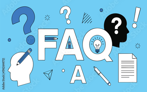 Modern FAQ Concept Illustration for Help Center with Question Marks and Idea Icons