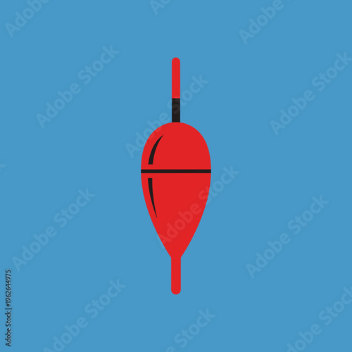 A bright red bobber against a solid blue backdrop. The bobber is simple in design, and is likely used for fishing