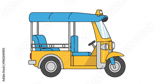 Tuk Tuk Vector Illustration, Cartoon Style Graphic for Transportation and Travel