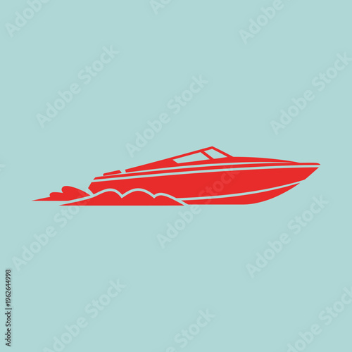 A red speedboat speeding across the water, vector illustration