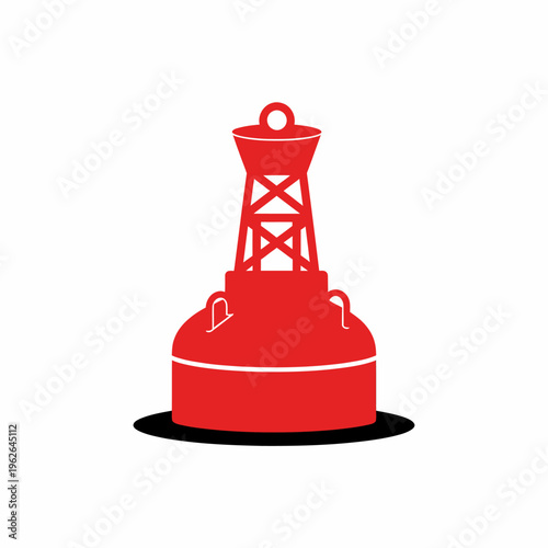 A vibrant red buoy isolated on a solid backdrop. The buoy stands tall and provides guidance for vessels at sea