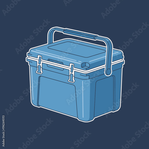 A blue cooler isolated on a simple blue background, suitable for various purposes. The cooler features a handle for easy carrying