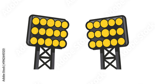 Vector illustration of illuminated stadium lights on isolated background for sport or concert event