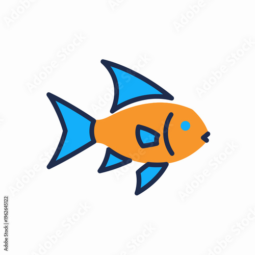 A brightly colored illustration of a fish with orange and blue hues. The fish is depicted in a simple, flat design with a minimalist aesthetic