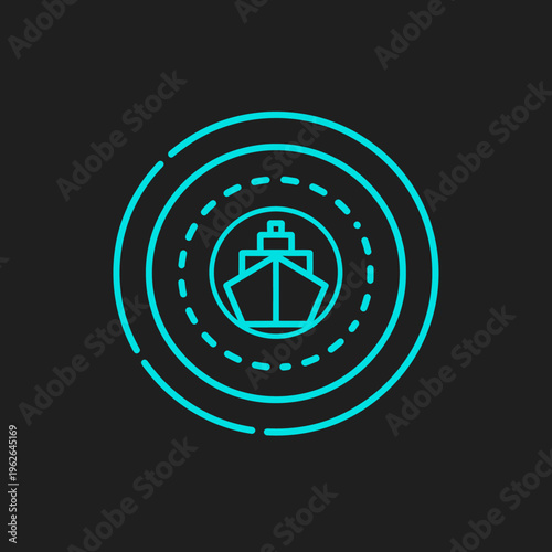 An artistic outline of a ship within concentric circles, showcasing marine transportation and global shipping