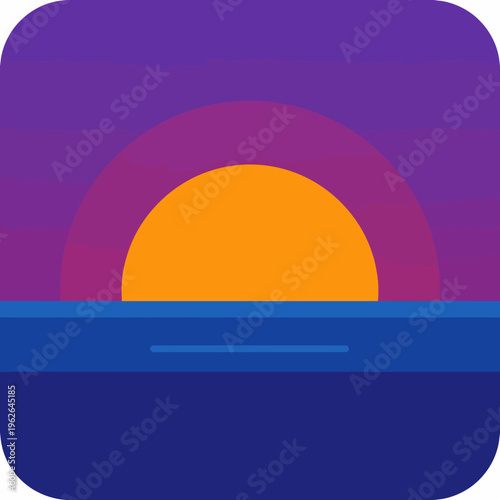 Sunset on the sea, gradient of a bright yellow sun with colorful sky