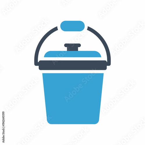 A minimalist image of a blue bucket with a handle, evoking a sense of simplicity and functionality