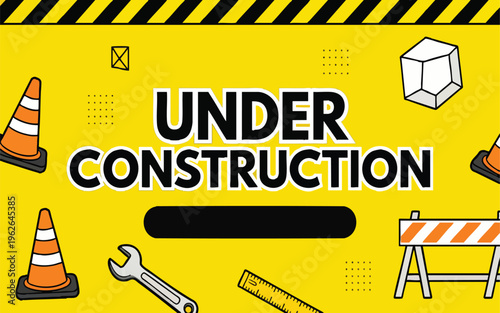 Under Construction Vector Illustration with Traffic Cones and Repair Elements