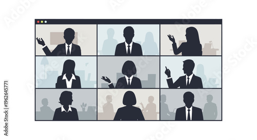 Business professionals engaged in a virtual meeting on a computer screen