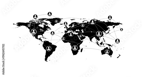 Global connections and networking across the world map illustration