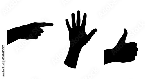 Hand gestures vector illustration set with pointing, waving, thumbs up