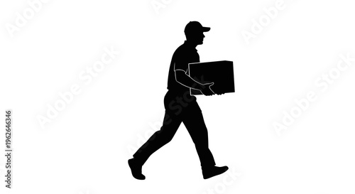 Delivery man carrying a large box in a vector illustration
