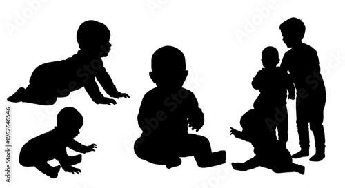 Silhouette illustrations of babies and toddler in various crawling positions