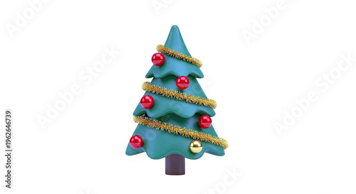 Stylized 3D Christmas Tree with Ornaments and Tinsel