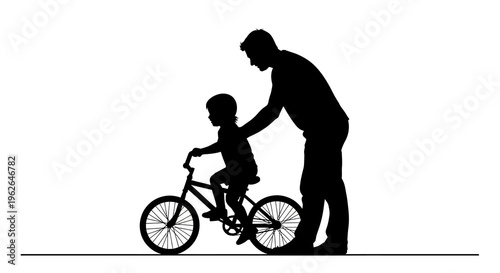 Man helping a child learn to ride a bicycle