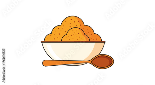 Bowl of cereal with wooden spoon. EPS Editable. Vector Illustrations.