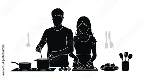 Man and woman cooking together in a modern kitchen setup