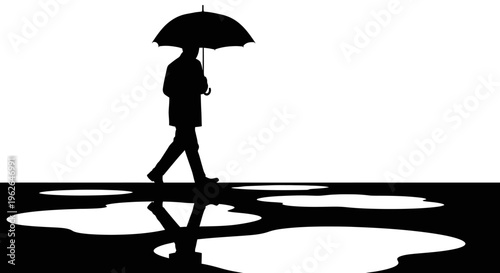 Person walking with umbrella on a rainy day vector illustration