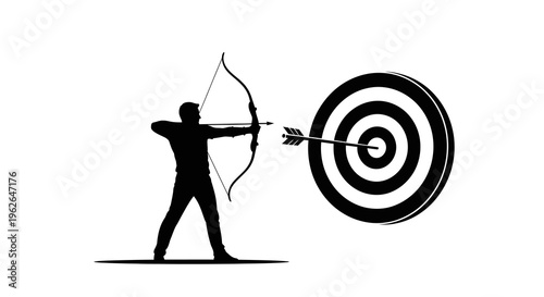 Silhouette of archer hitting target with precision and skill accurately