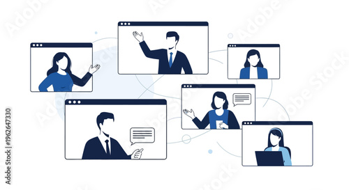 Vector illustration of people communicating in a virtual meeting